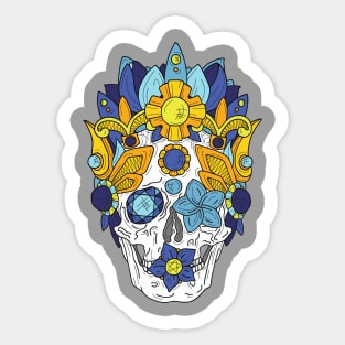 Royal Dead, Blue Floral Detail Crown and Skull Sticker